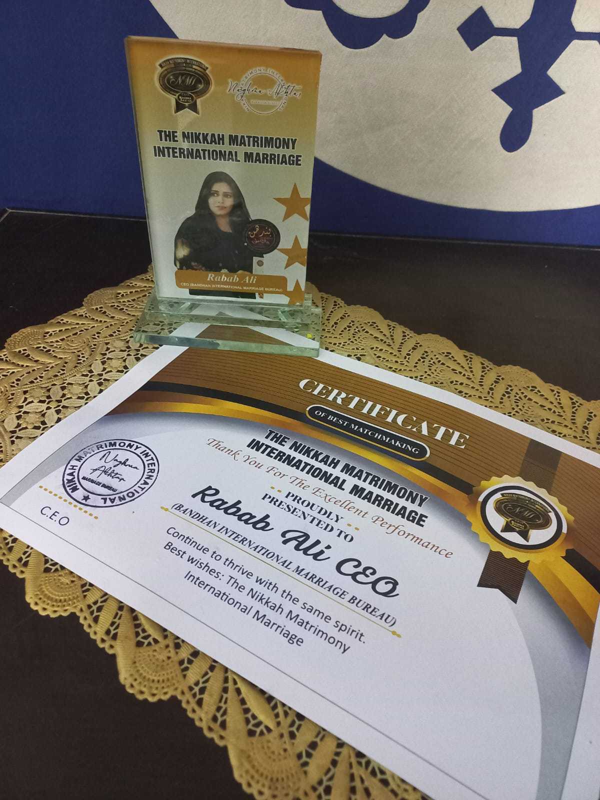 Bandhan Marriage Bureau - Award & Certificate